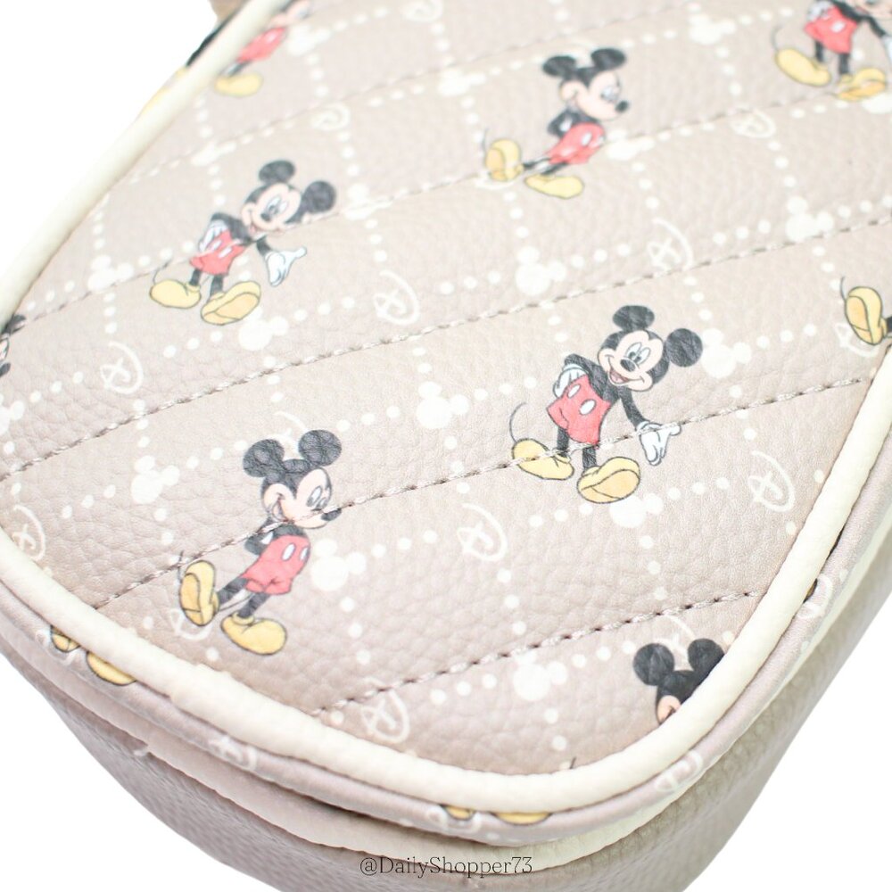 Disney Women's Luxe Mickey Mouse Patterned with Ears Quilted Beige Crossbody Bag - Picture 7 of 10